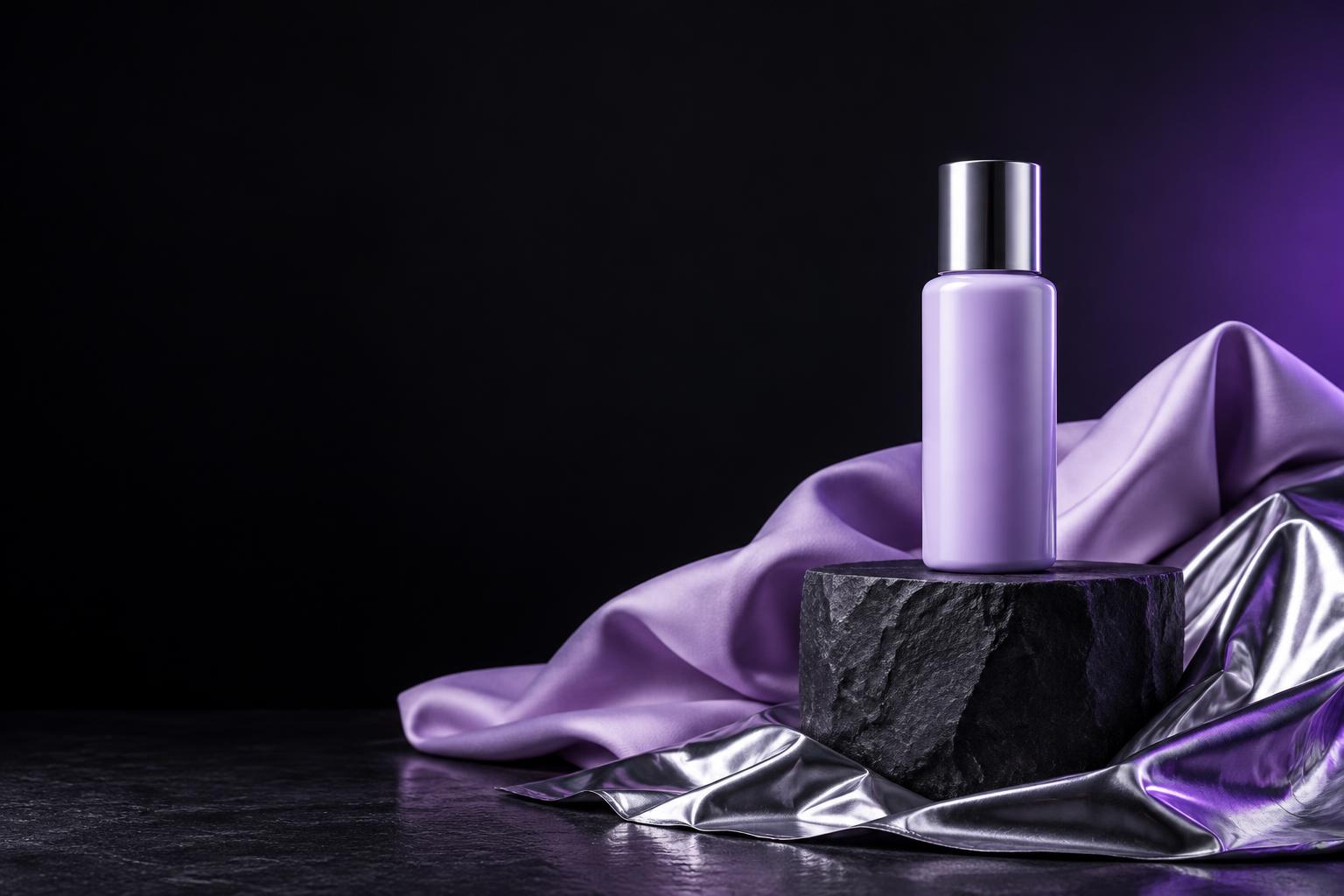 Illustrative product photograph of an unbranded lavender bottle